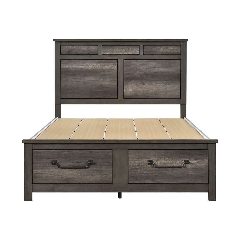 Pemberly Row California King Platform Bed with Footboard Storage Drawers in Gray