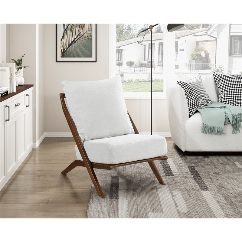 Pemberly Row Scandinavian-Inspired Chenille Accent Chair with Wood Frame - Beige