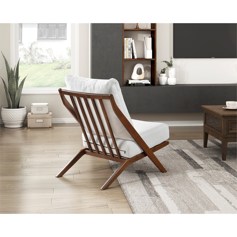 Pemberly Row Scandinavian-Inspired Chenille Accent Chair with Wood Frame - Beige