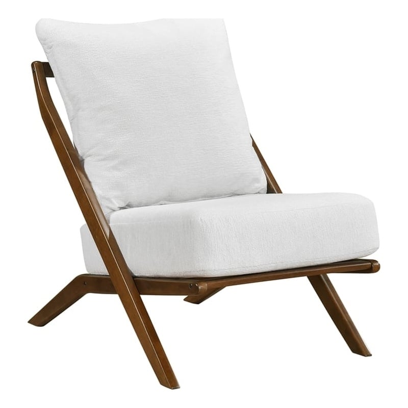 Pemberly Row Scandinavian-Inspired Chenille Accent Chair with Wood Frame - Beige