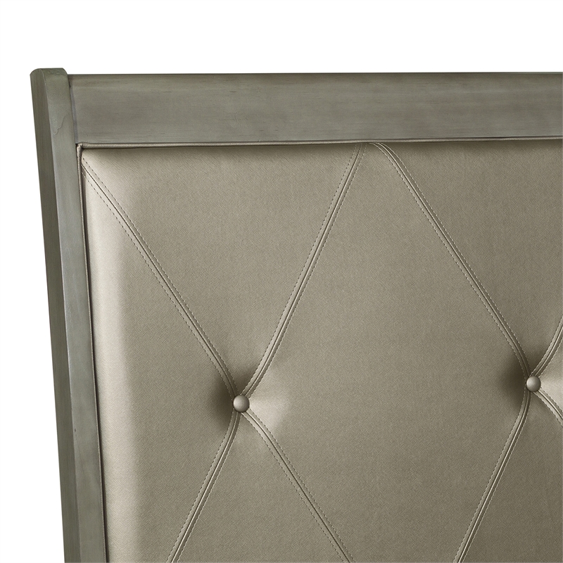 Pemberly Row Full Sleigh Bed with Tufted Faux Leather Headboard in Gray