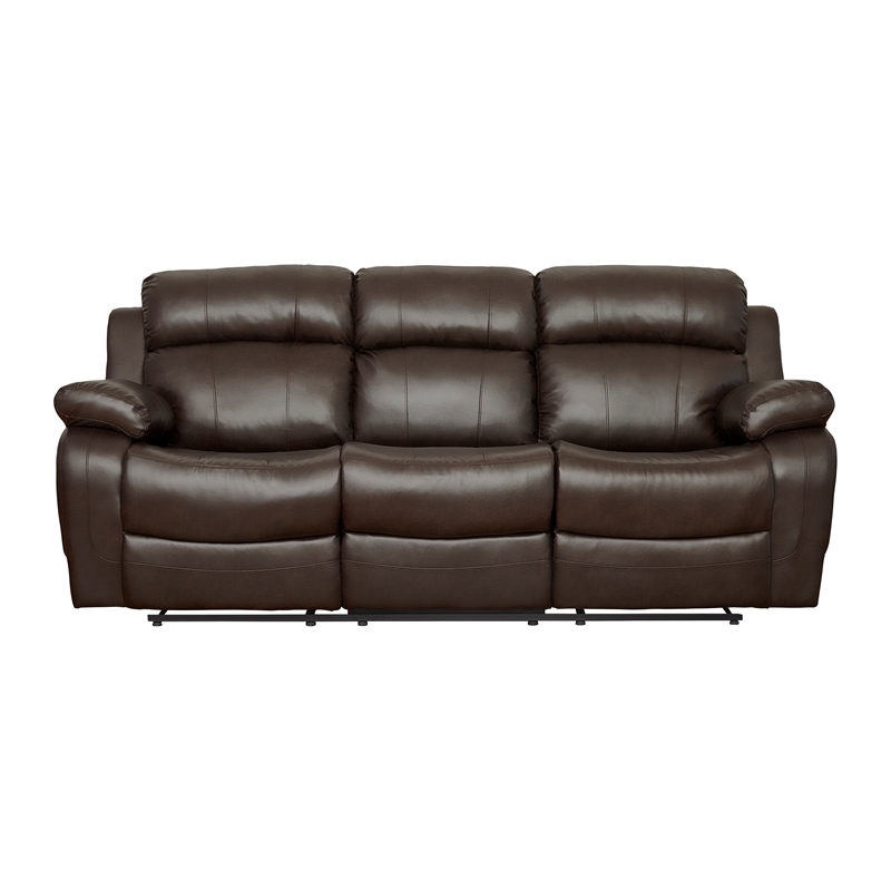Pemberly Row Faux Leather 2-Piece Reclining Sofa Set with Cup Holders in Brown