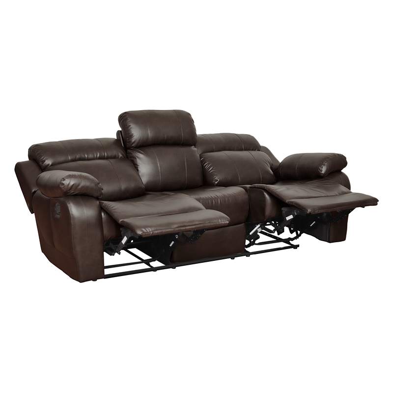 Pemberly Row Faux Leather 2-Piece Reclining Sofa Set with Cup Holders in Brown