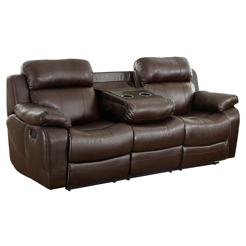 Pemberly Row Faux Leather 2-Piece Reclining Sofa Set with Cup Holders in Brown
