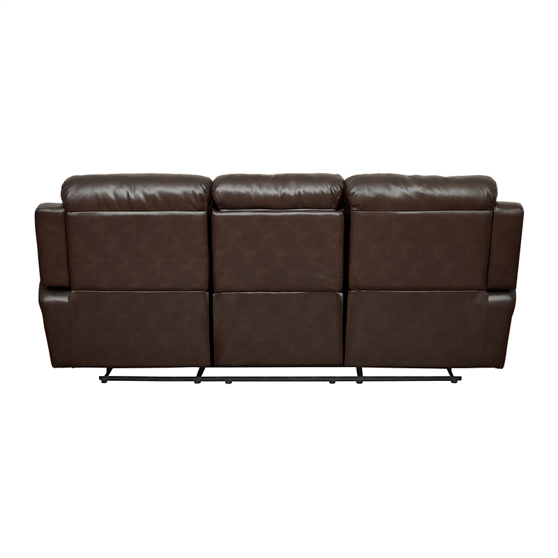 Pemberly Row Faux Leather 2-Piece Reclining Sofa Set with Cup Holders in Brown