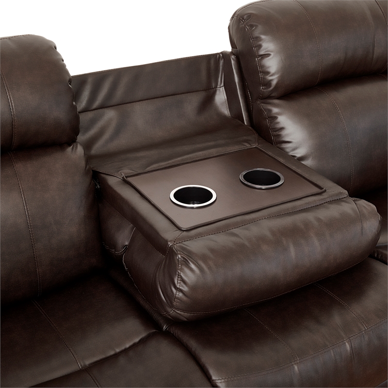 Pemberly Row Faux Leather 2-Piece Reclining Sofa Set with Cup Holders in Brown