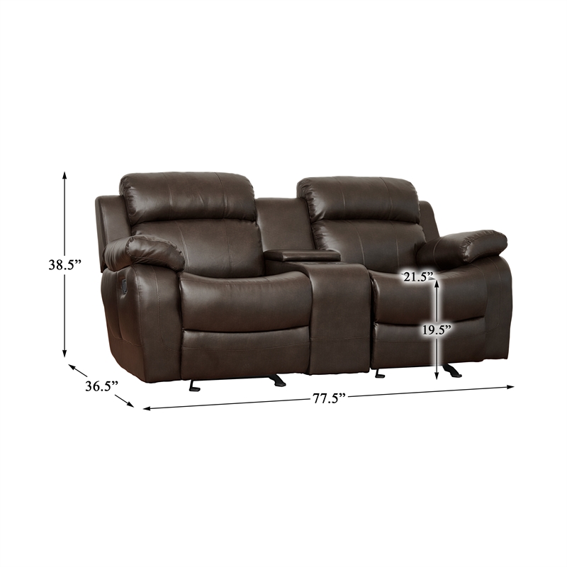 Pemberly Row Faux Leather 2-Piece Reclining Sofa Set with Cup Holders in Brown