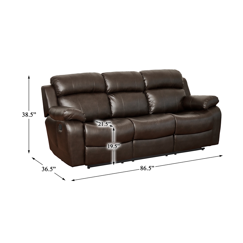 Pemberly Row Faux Leather 2-Piece Reclining Sofa Set with Cup Holders in Brown