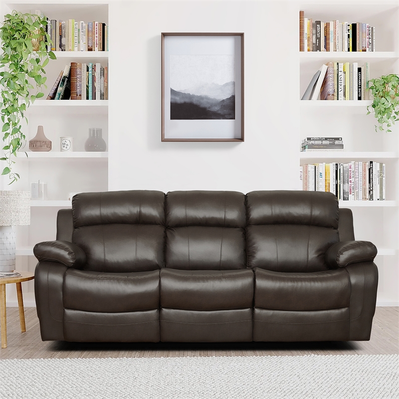 Pemberly Row Faux Leather 2-Piece Reclining Sofa Set with Cup Holders in Brown