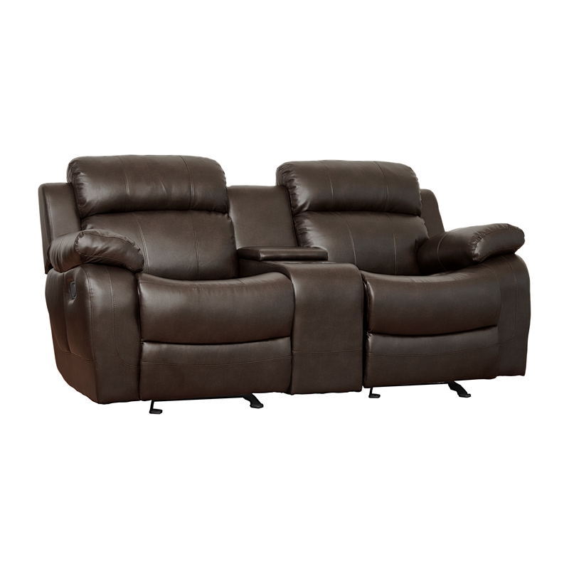 Pemberly Row Faux Leather 2-Piece Reclining Sofa Set with Cup Holders in Brown