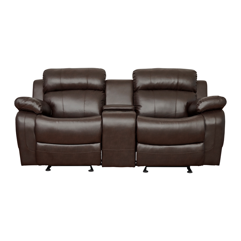 Pemberly Row Faux Leather 2-Piece Reclining Sofa Set with Cup Holders in Brown
