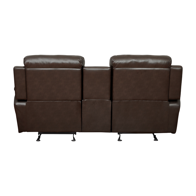 Pemberly Row Faux Leather 2-Piece Reclining Sofa Set with Cup Holders in Brown