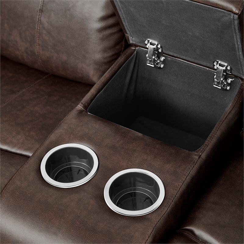 Pemberly Row Faux Leather 2-Piece Reclining Sofa Set with Cup Holders in Brown