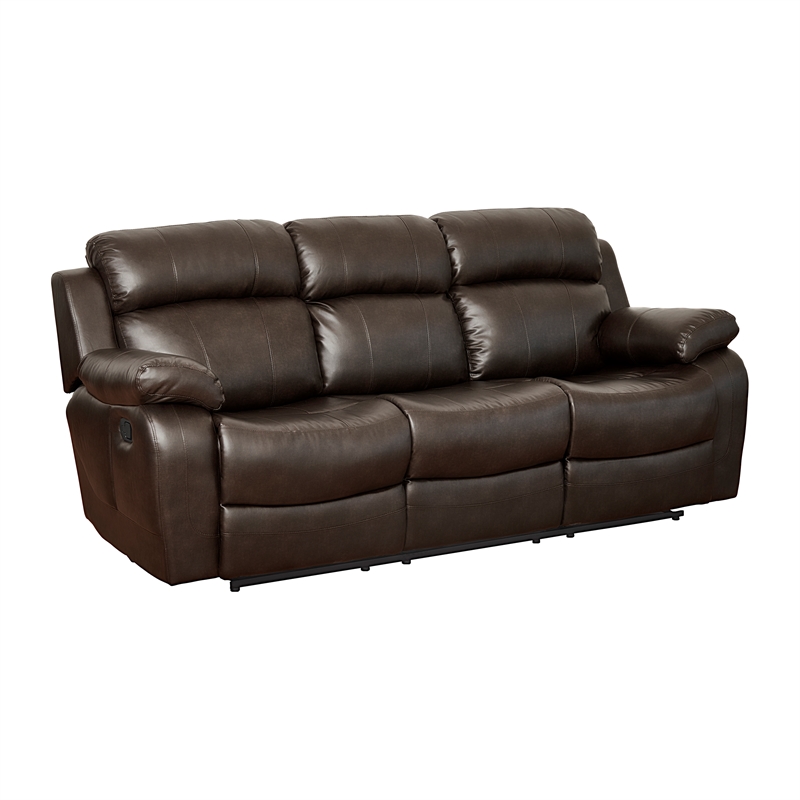 Pemberly Row Faux Leather 2-Piece Reclining Sofa Set with Cup Holders in Brown