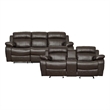 Pemberly Row Faux Leather 2-Piece Reclining Sofa Set with Cup Holders in Brown