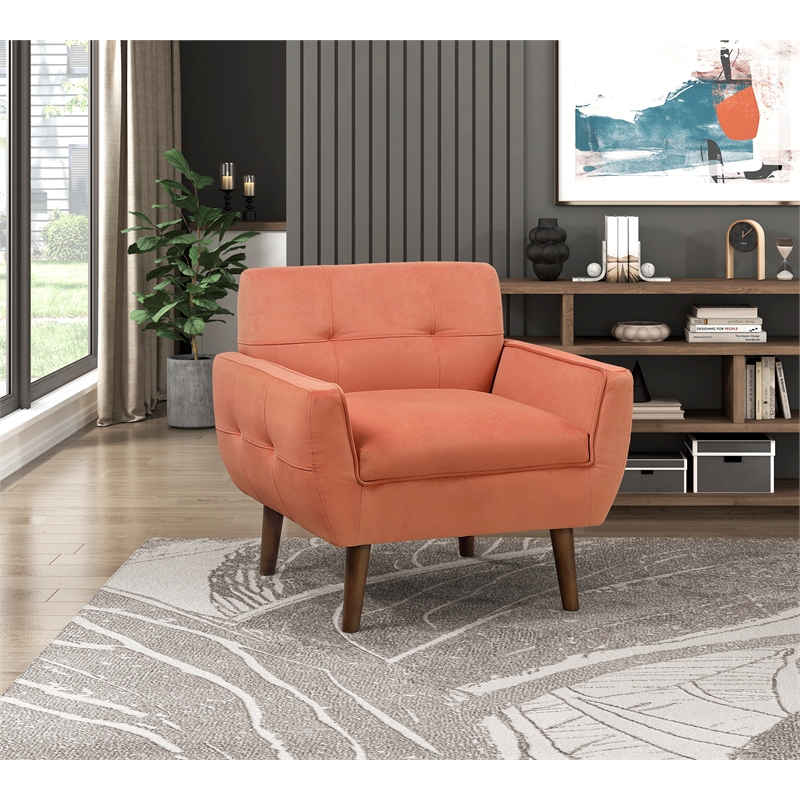 Pemberly Row Tufted Velvet Accent Chair with Welting Detail in Orange