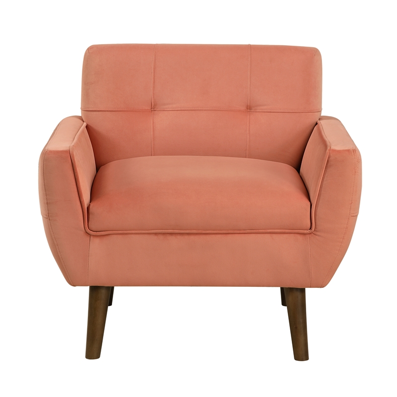 Pemberly Row Tufted Velvet Accent Chair with Welting Detail in Orange