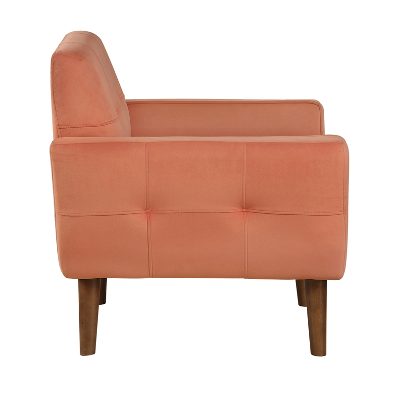 Pemberly Row Tufted Velvet Accent Chair with Welting Detail in Orange