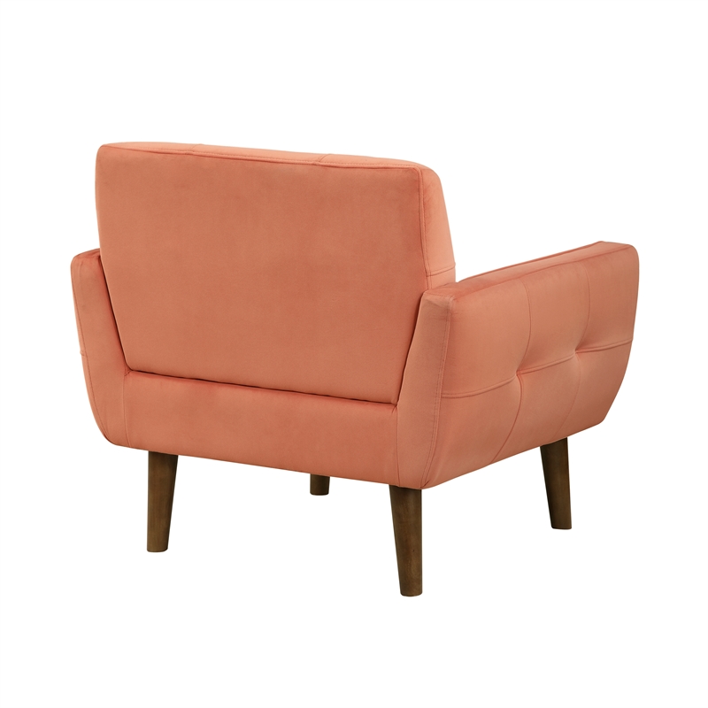 Pemberly Row Tufted Velvet Accent Chair with Welting Detail in Orange