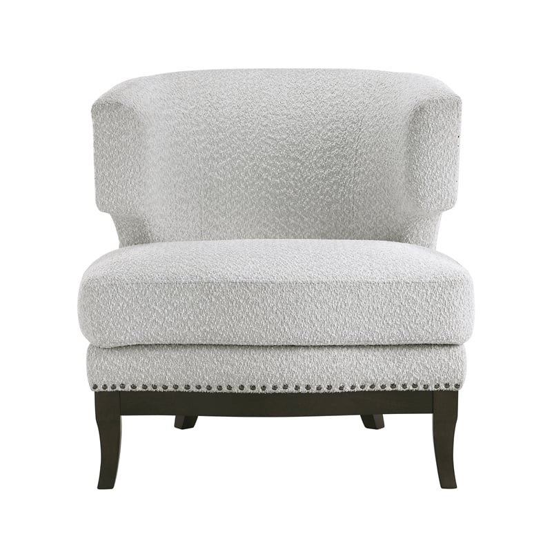 Pemberly Row Boucle Barrel Back Accent Chair with Nailhead Trim in Gray