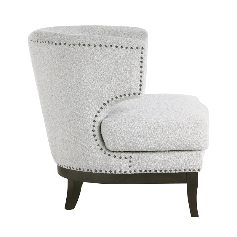 Pemberly Row Boucle Barrel Back Accent Chair with Nailhead Trim in Gray