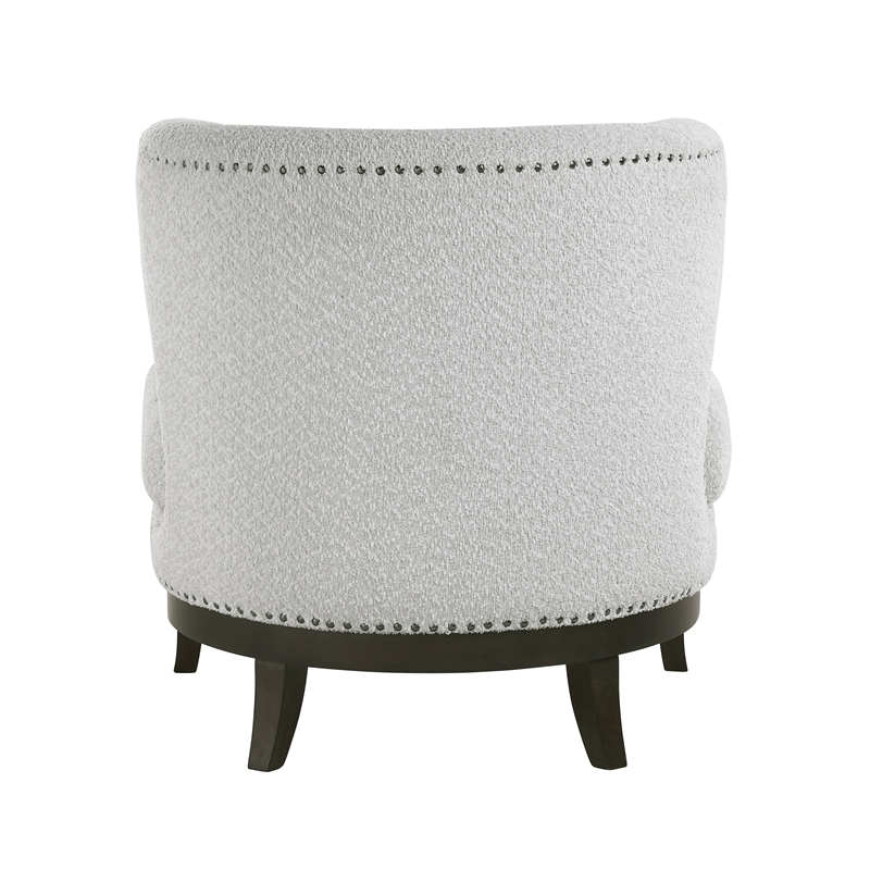 Pemberly Row Boucle Barrel Back Accent Chair with Nailhead Trim in Gray