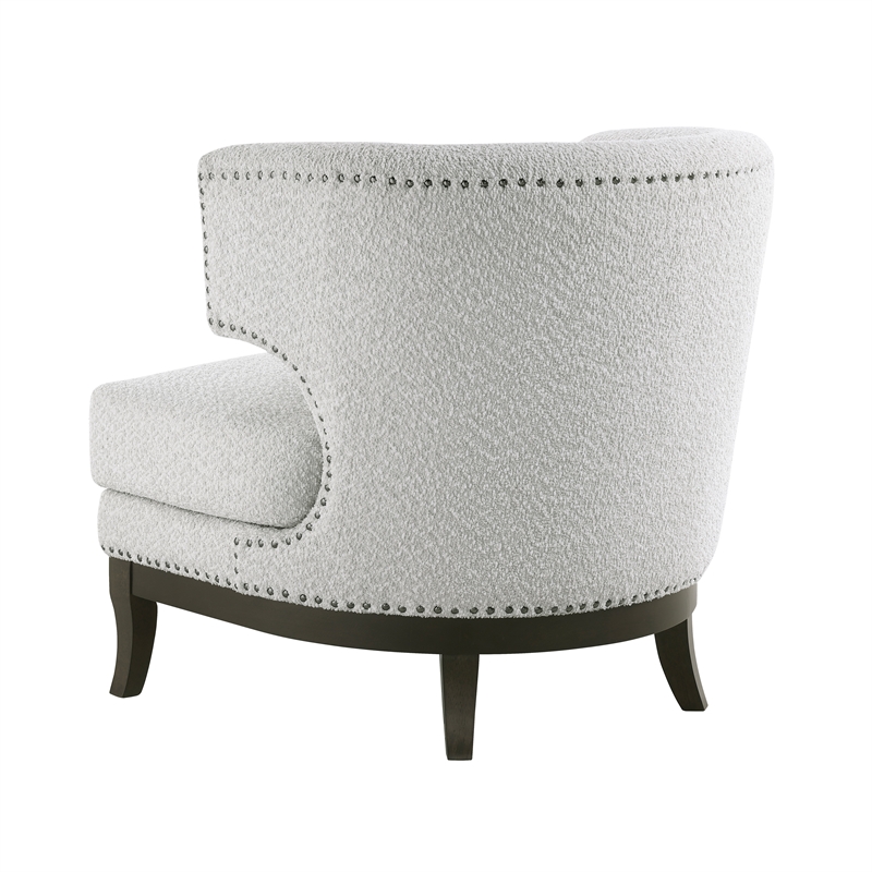 Pemberly Row Boucle Barrel Back Accent Chair with Nailhead Trim in Gray