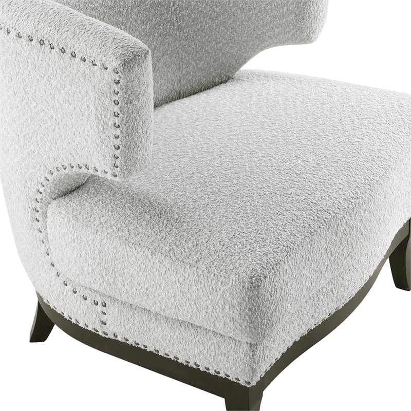 Pemberly Row Boucle Barrel Back Accent Chair with Nailhead Trim in Gray