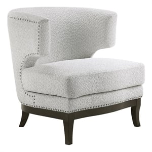 Pemberly Row Boucle Barrel Back Accent Chair with Nailhead Trim in Gray