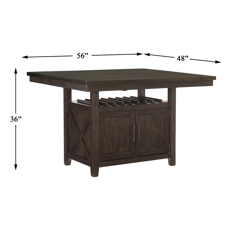 Pemberly Row 5-Pc Counter Height Dining Set with Wine Rack in Distressed Cherry