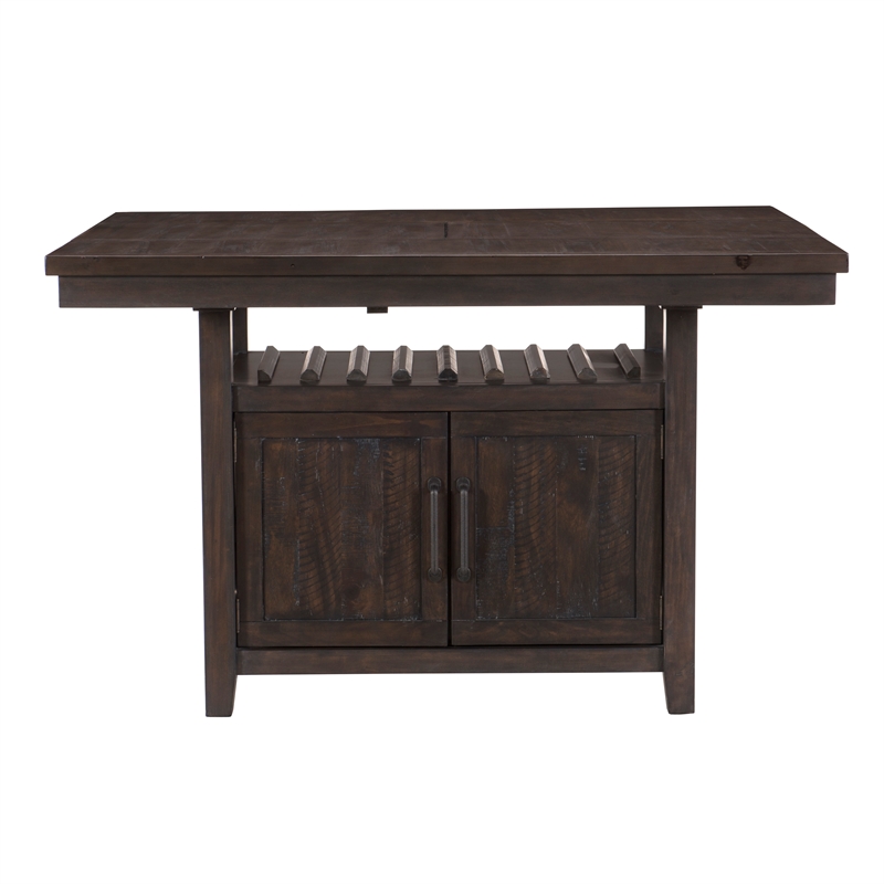 Pemberly Row 5-Pc Counter Height Dining Set with Wine Rack in Distressed Cherry