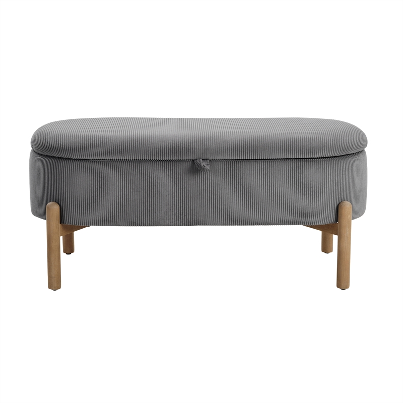 Pemberly Row Corduroy Lift-Top Storage Bench with Solid Wood Legs in Gray