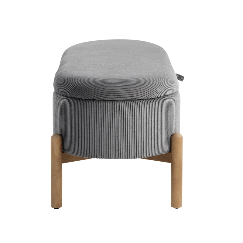 Pemberly Row Corduroy Lift-Top Storage Bench with Solid Wood Legs in Gray