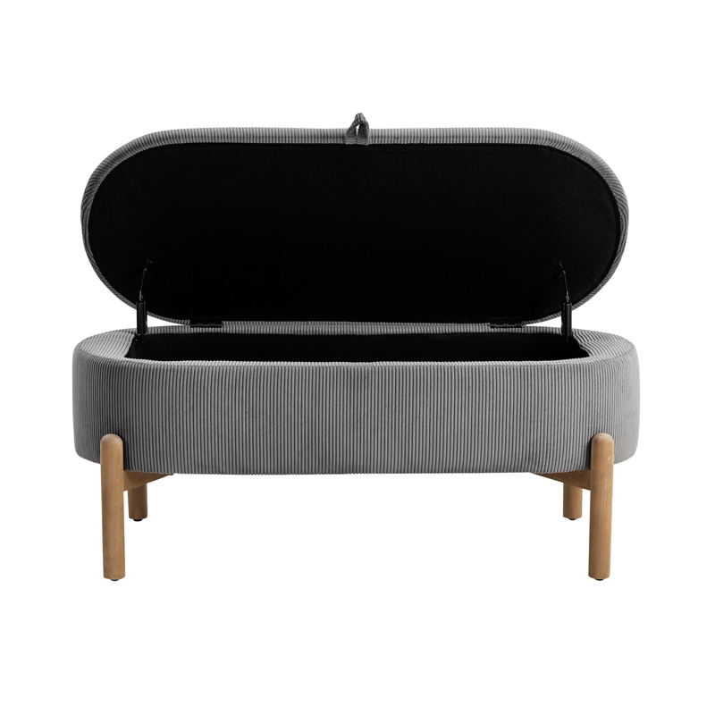 Pemberly Row Corduroy Lift-Top Storage Bench with Solid Wood Legs in Gray
