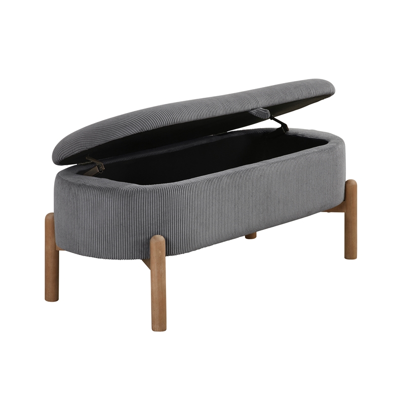 Pemberly Row Corduroy Lift-Top Storage Bench with Solid Wood Legs in Gray