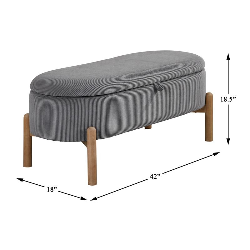 Pemberly Row Corduroy Lift-Top Storage Bench with Solid Wood Legs in Gray