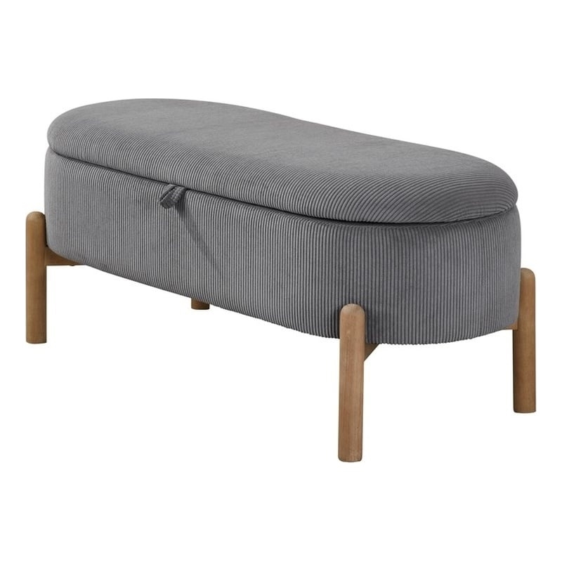 Pemberly Row Corduroy Lift-Top Storage Bench with Solid Wood Legs in Gray
