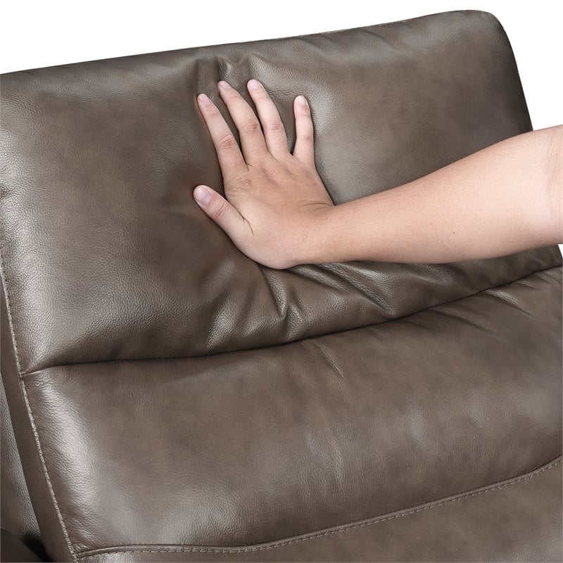Pemberly Row Top Grain Leather Swivel Glider Recliner in Dark Brown