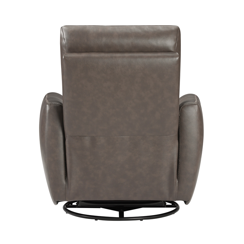 Pemberly Row Top Grain Leather Swivel Glider Recliner in Dark Brown