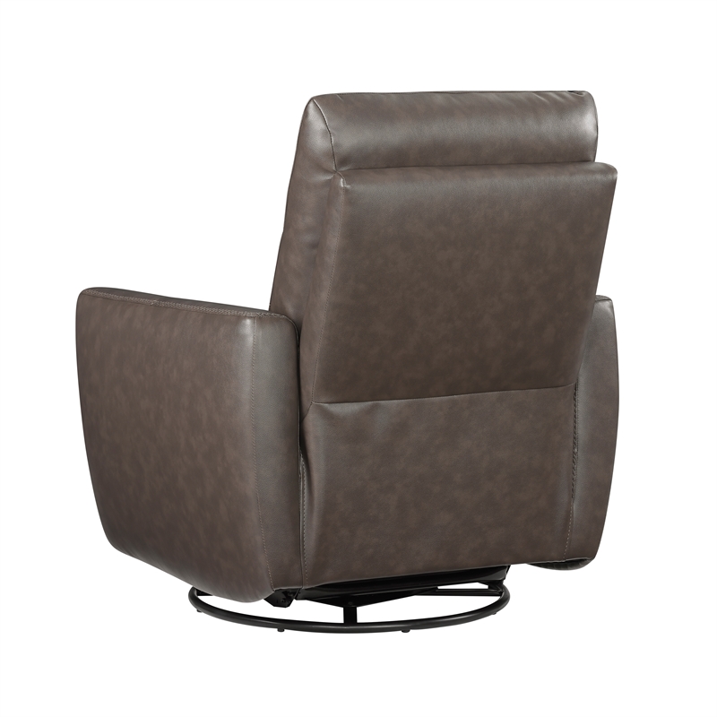 Pemberly Row Top Grain Leather Swivel Glider Recliner in Dark Brown