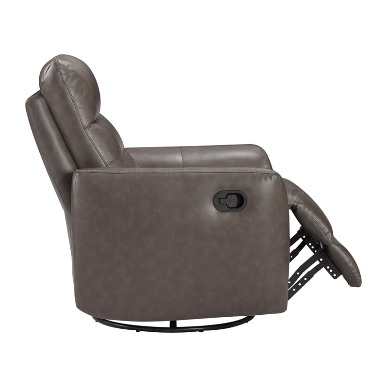 Pemberly Row Top Grain Leather Swivel Glider Recliner in Dark Brown