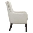Pemberly Row Diamond-Stitched Nailhead Accent Chair with Espresso Legs in Beige