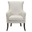 Pemberly Row Diamond-Stitched Nailhead Accent Chair with Espresso Legs in Beige