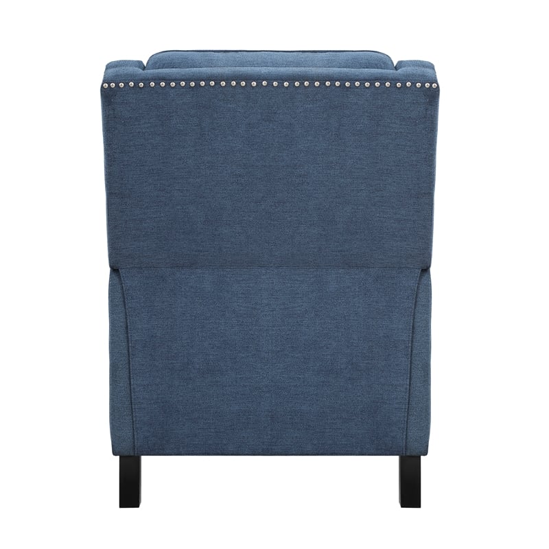 Pemberly Row Fabric Push-Back Recliner with Nailhead Trim in Blue