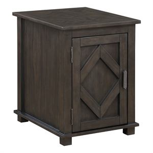 Pemberly Row Farmhouse Chairside Table with Barn-Door Cabinet in Brown