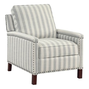 Pemberly Row Push-Back Reclining Chair in Beige with Grayish Blue Stripe