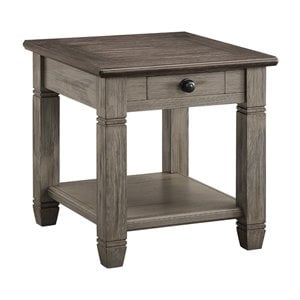 Pemberly Row 2-Tone 1-Drawer End Table with Open Shelf in Antique Gray