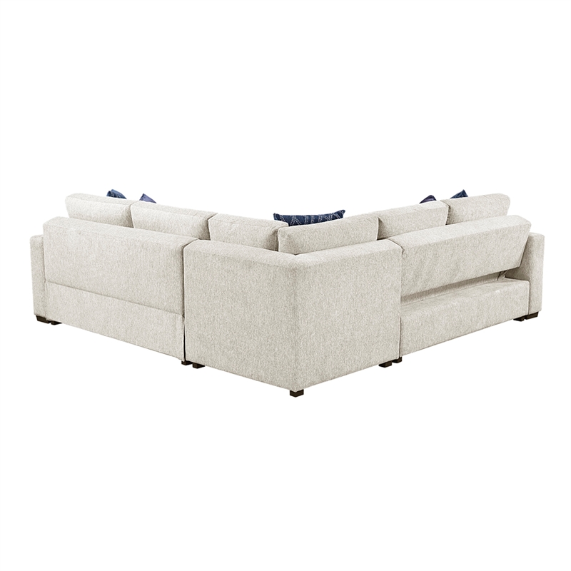 Pemberly Row Microfiber 4-Piece Sectional with Pull-out Bed and Ottoman in Beige