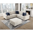 Pemberly Row Microfiber 4-Piece Sectional with Pull-out Bed and Ottoman in Beige