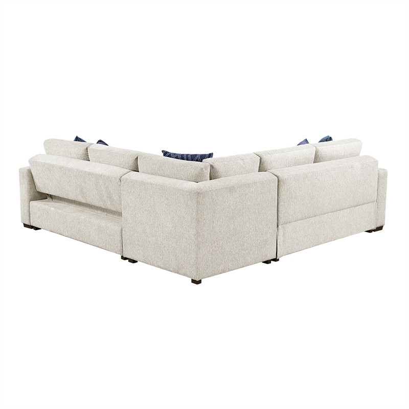 Pemberly Row Microfiber 4-Piece Sectional with Pull-out Bed and Ottoman in Beige